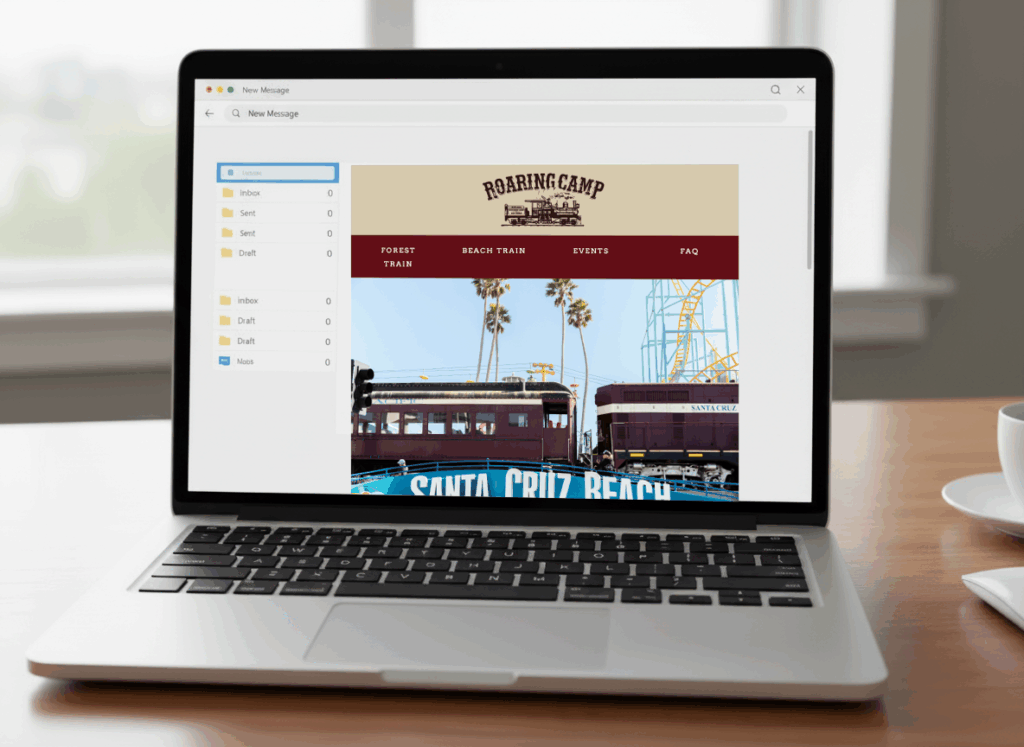 roaring camp email on laptop